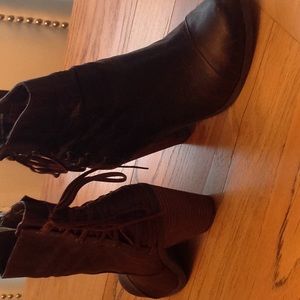 Brown leather booties lace up back